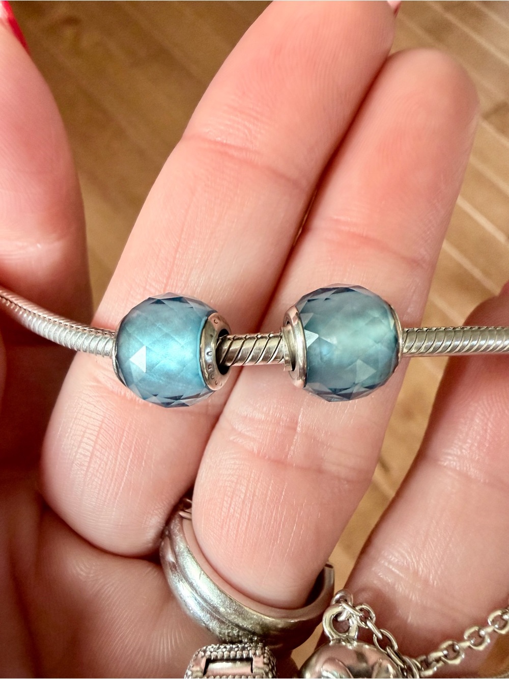 Pandora Set of 2 Ice Blue Faceted Beauty Glass Charm Set